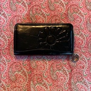 Black Leather Wallet with Patent Leather Appliqué